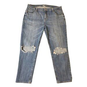 Old Navy Womens Siz 16 Mid Rise Jeans Busted Knee Boyfriend Blue Denim